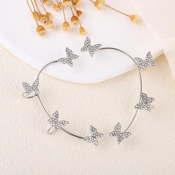 Butterfly Ear Cuff Earrings - No Piercing Butterfly Ear Clip Rhinestone Wrap Earrings for Women Girls