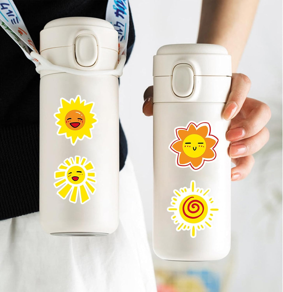 Sunshine Stickers 100PCS, Vinyl Waterproof Cute Suns Decals for for Water Bottle, Birthday, Laptop Scrapbooking Phone Decorations for Adults Women Teens Girls
