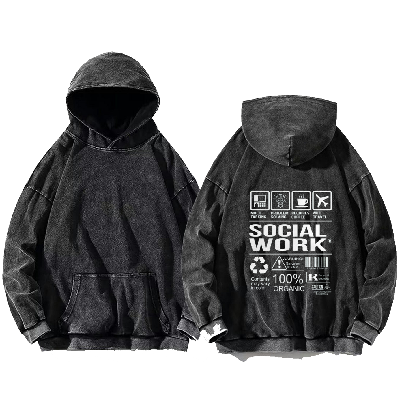 SOCIAL WORK Bear Back text oversize hoodie Washed back 71