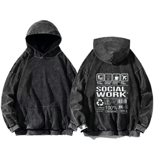 SOCIAL WORK Bear Back text oversize hoodie Washed back 71