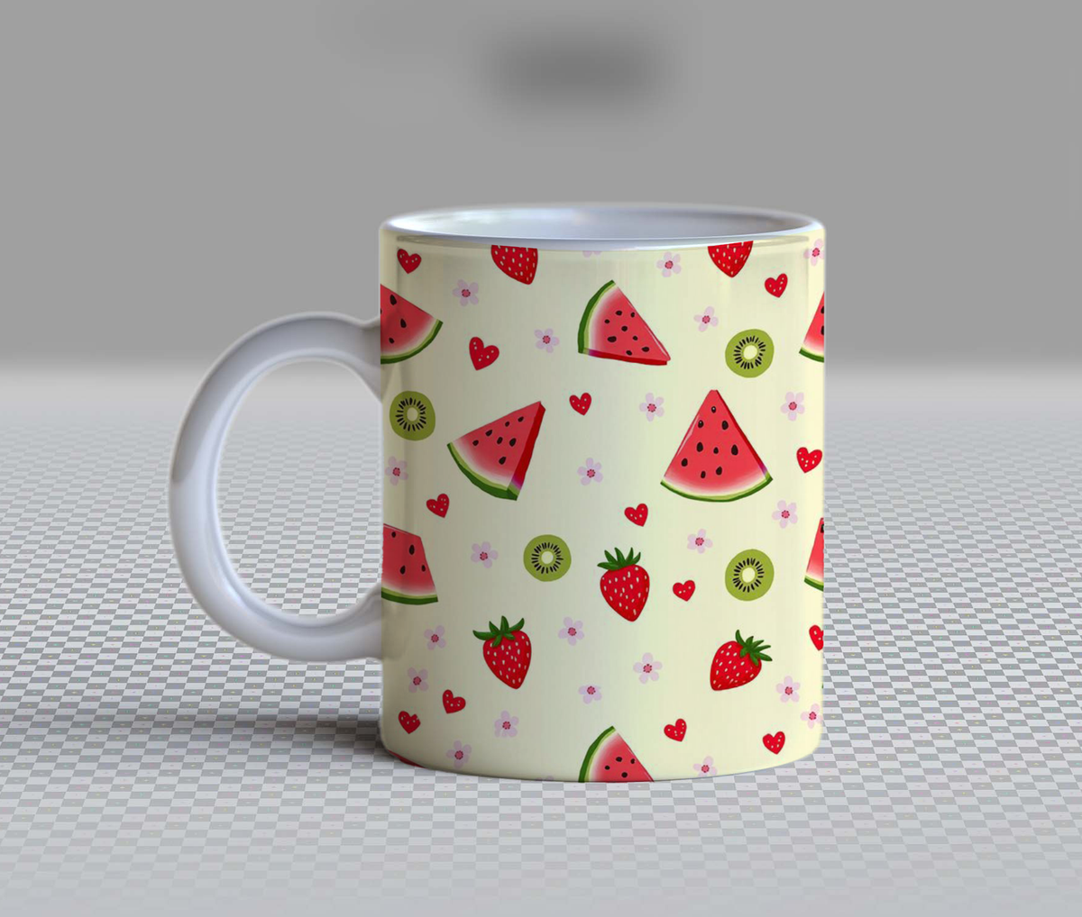 Cute Summer Fruits Ceramic Coffee Mug – 11oz Aesthetic Kawaii Watermelon Tea Cup, Pastel Strawberry & Kiwi Pattern Mug for Coffee Lovers, Vibrant Birthday Gift for Women, Girls & Teens