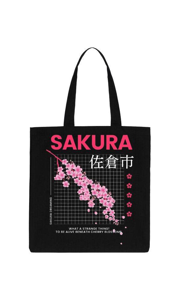 SAKURA Back text tote bag Black 67