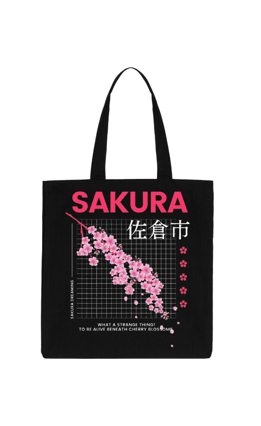 SAKURA Back text tote bag Black 67