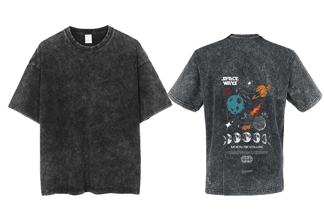 Moon Revolution Back text One Size t- shirt Washed Back 70