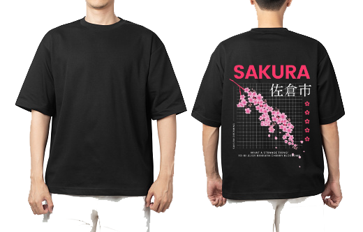 SAKURA Back text One Size t- shirt Black Back 67