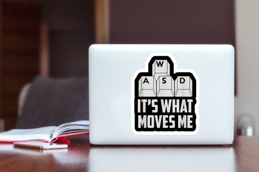 Gamer Laptop Sticker - WASD It's What Moves Me Decal, Waterproof Vinyl Sticker for Laptop, PC, Gaming Keyboard, Water Bottle, and Notebook