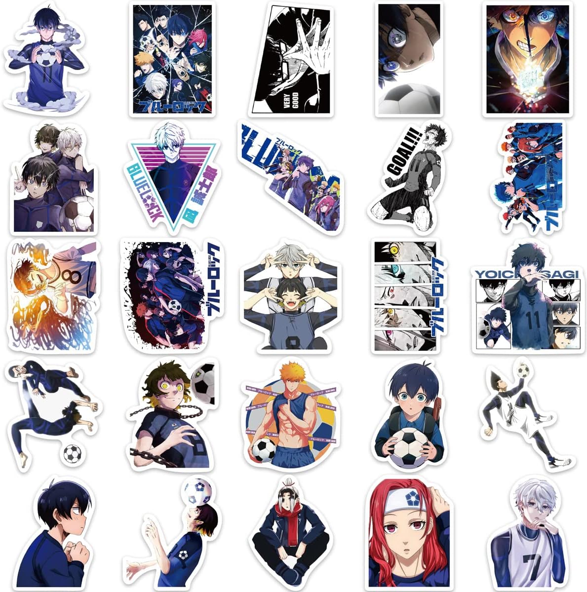 50Pcs Anime Stickers Pack, Vinyl Waterproof Anime Stickers for Water Bottles Skateboard Laptop Guitar Luggage Cars, Blue Lock Anime Theme Stickers for Adults Teens Kids (Anime)