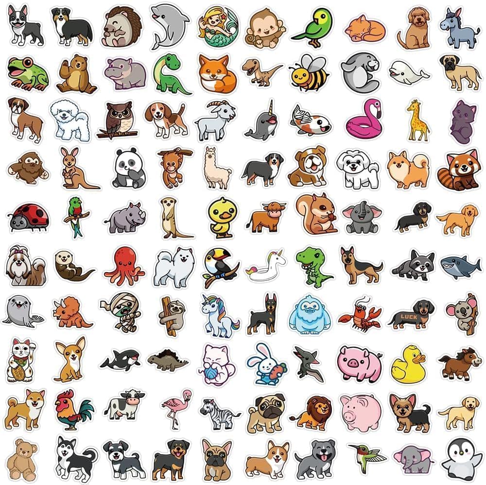 Montchi 100pcs Stickers for DIY Laptop, Scrapbook, Bike,Guitar, Skateboard, Water Bottle, Cute Animal Vinyl Waterproof Journal Sticker Pack for Teen Boy Girls Adults Kids (Animal)
