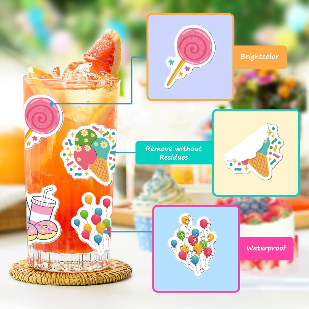 50 Pcs Happy Birthday Stickers for Kids Teens Vinyl Waterproof Cartoon Birthday Party Stickers for Water Bottles Cute Happy Birthday Stickers for Laptop Hydroflask Journaling