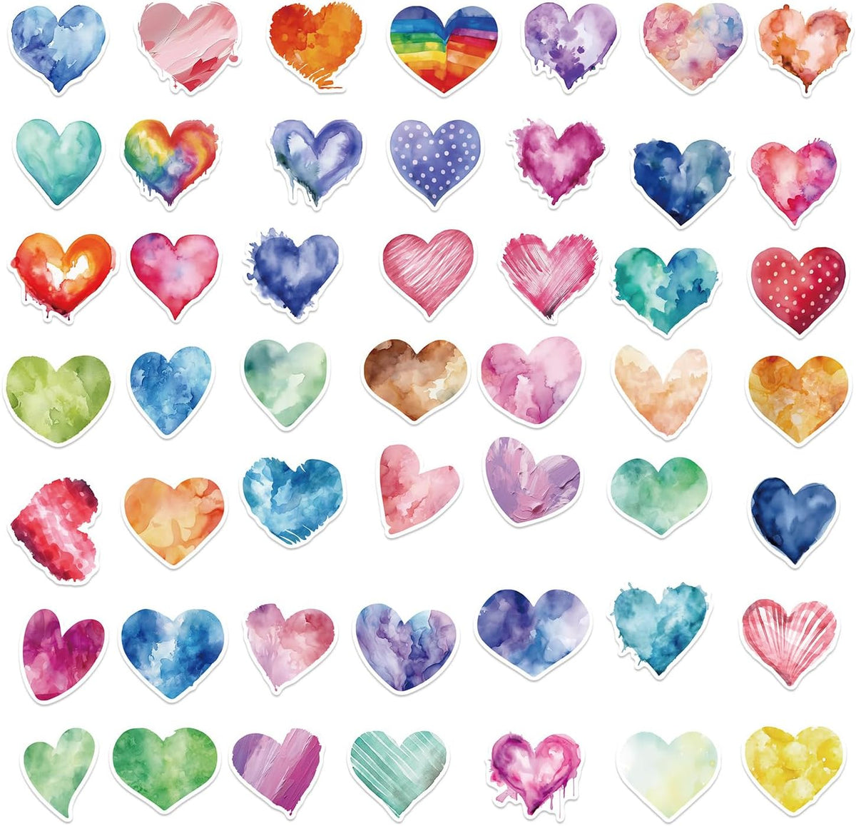 50pcs Watercolor Love Sticker for Teen Girl Adult Laptop Water Bottle, Skateboard Phone Guitar Travel Case Bike Notebook Helmet