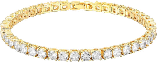 Classic Gold Plated Tennis Bracelet with Marquise Cut Cubic Zirconia Stones, Elegant Bridal Line Bracelet for Wome