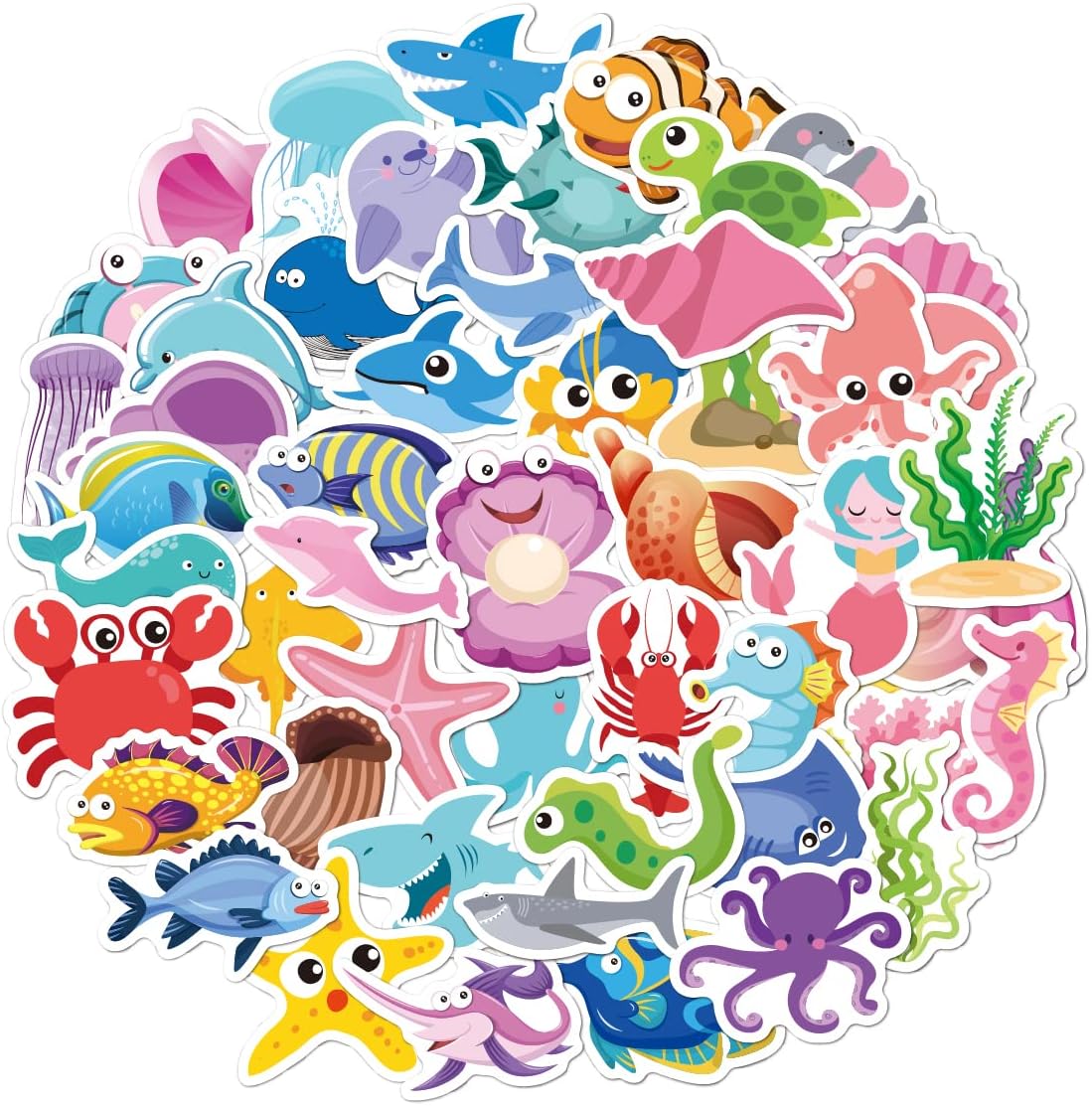 50 PCS Marine Creature Stickers Pack,Vinyl Cartoon Ocean Stickers for Kids,Waterproof Creative Sea Animal Decals Classroom Rewards Sticker for Water Bottles Laptop Scrapbooking Journaling