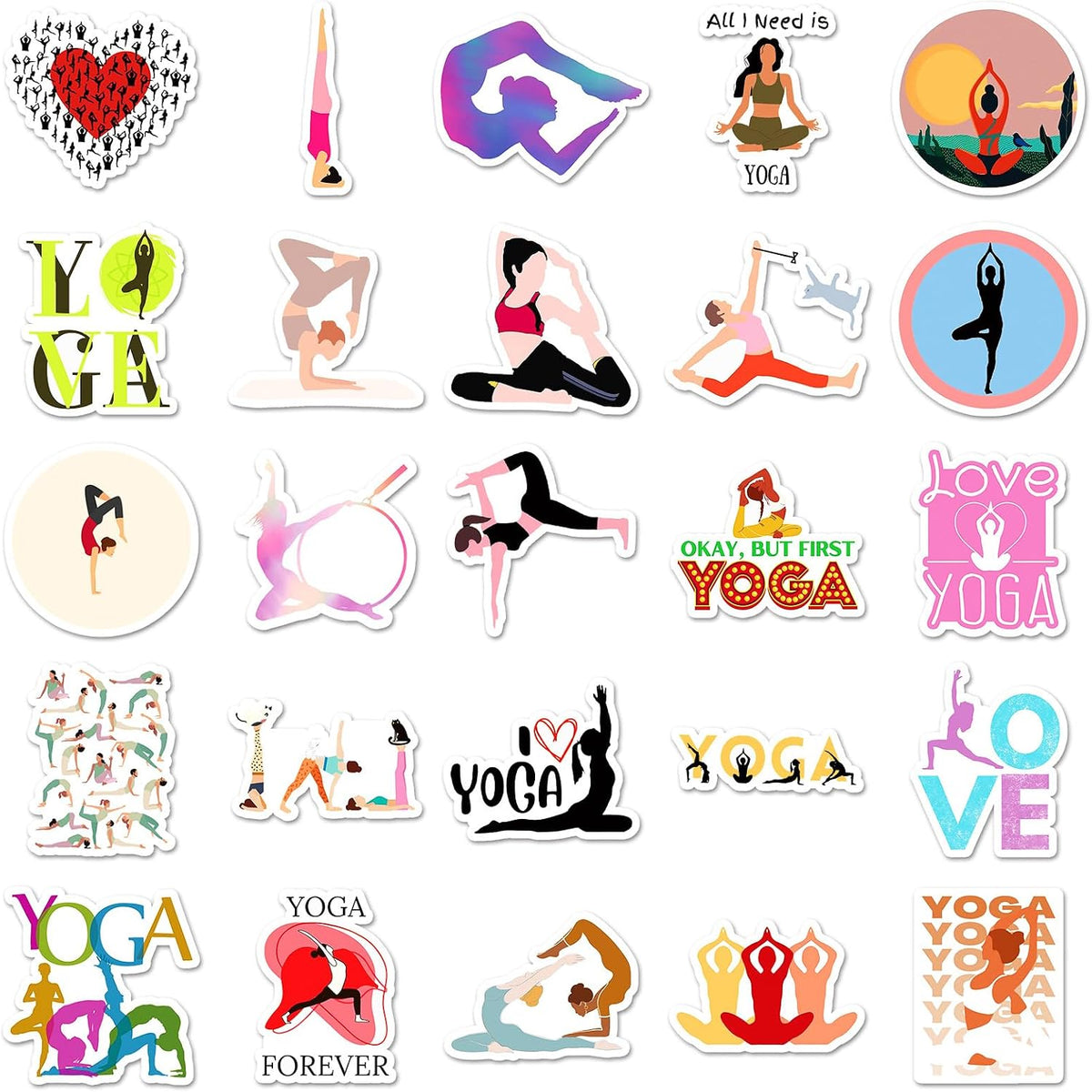 Yoga Stickers for Laptop (50 PCS),Gift for Children Teens Adults Girl Boys,Waterproof Stickers for Water Bottle,Yoga Vinyl Stickers for Scrapbook,Skateboard,Bike,Phone,Dairy