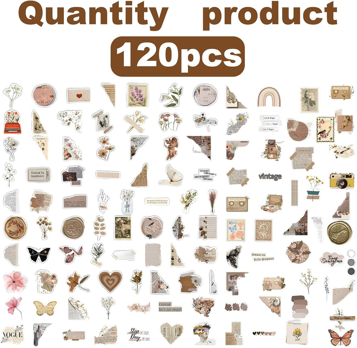 Zhtulck Vintage Stickers, Pack of 120 Aesthetic Stickers, Aesthetic Stickers, Boho Aesthetic Stickers, Perfect for Laptop, Guitar, iPad, Skateboard Stickers Collection (Vintage)