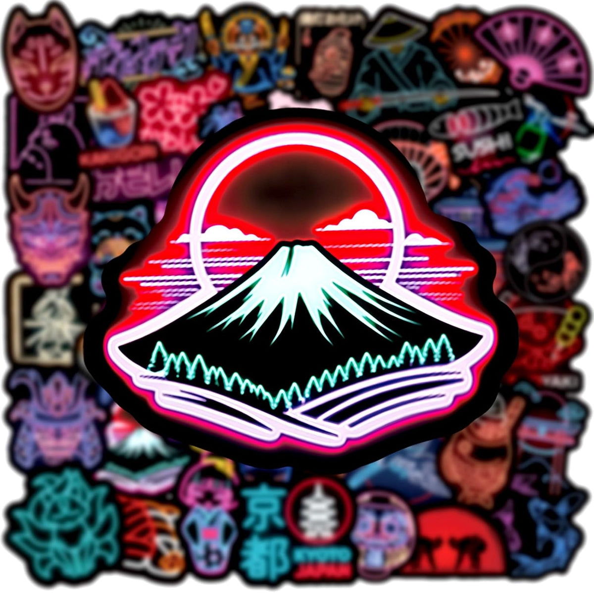 Water Bottle Stickers 50 PCS Cool Neon Sticker, Stickers for Teens Kids Adults, Waterproof Vinyl Stickers, Japanese Theme Neon Sticker for Phone Case Laptop Guitar Skateboard and Cups (Neon-B)