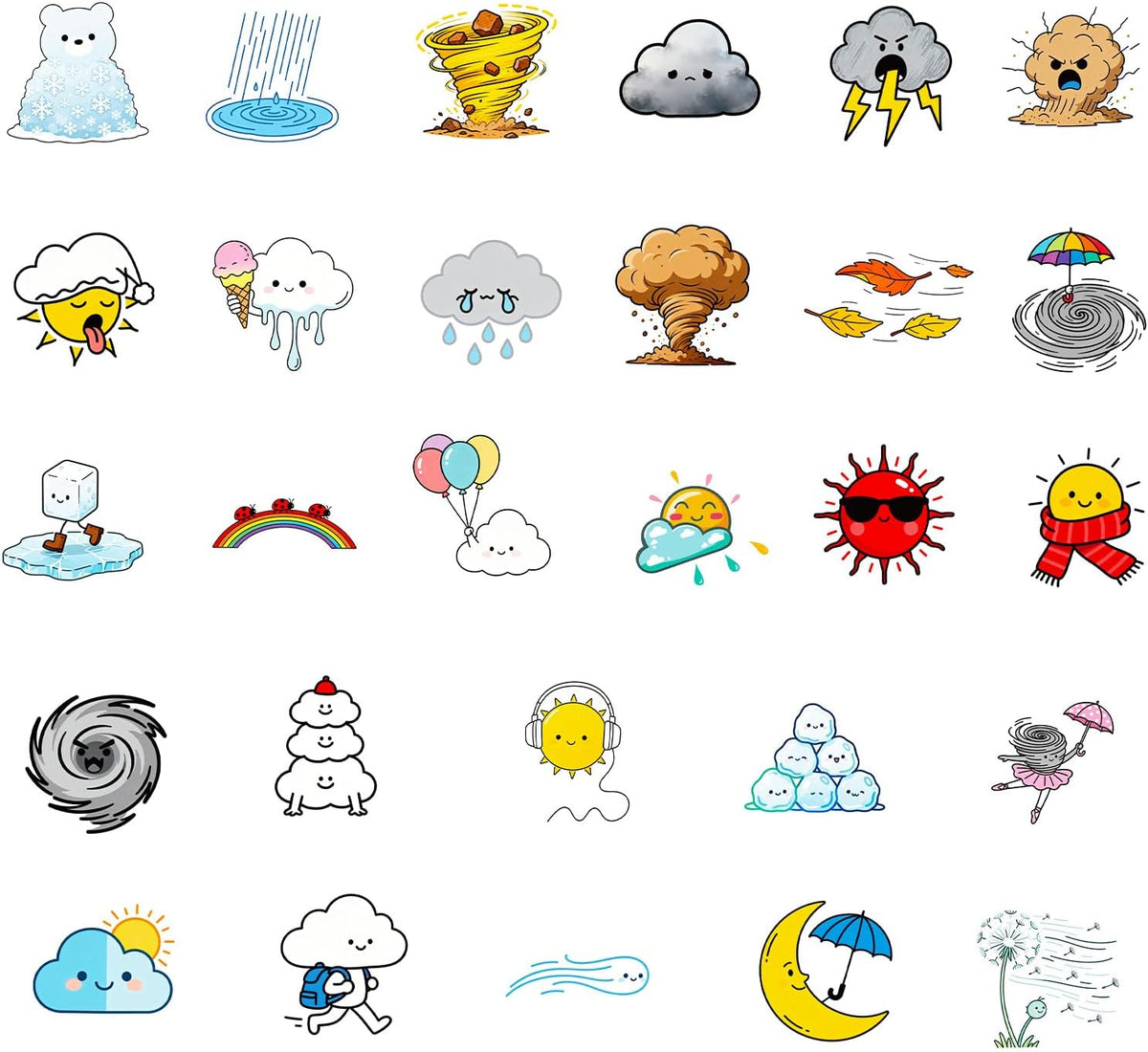 APAREAL Cartoon Weather Stickers Pack of 50 Graffiti Cute Clouds Waterproof Stickers for Laptop Scrapbooking Journal Kindle Skateboard Motorcycle Suitcase Bicycle MacBook