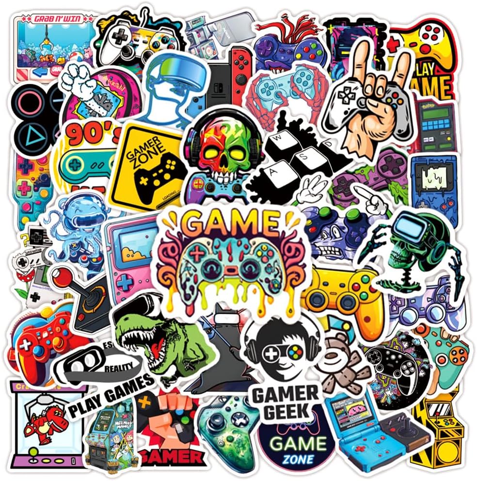 Cool Gamepad Stickers Pack for Kids Teens,50PCS Waterproof Cartoon Trendy Gaming Sticker for Water Bottle, Laptop, Skateboard, Bike, Helmet,Phone, Game Machine, Computer, Travel Case (Gamepad)