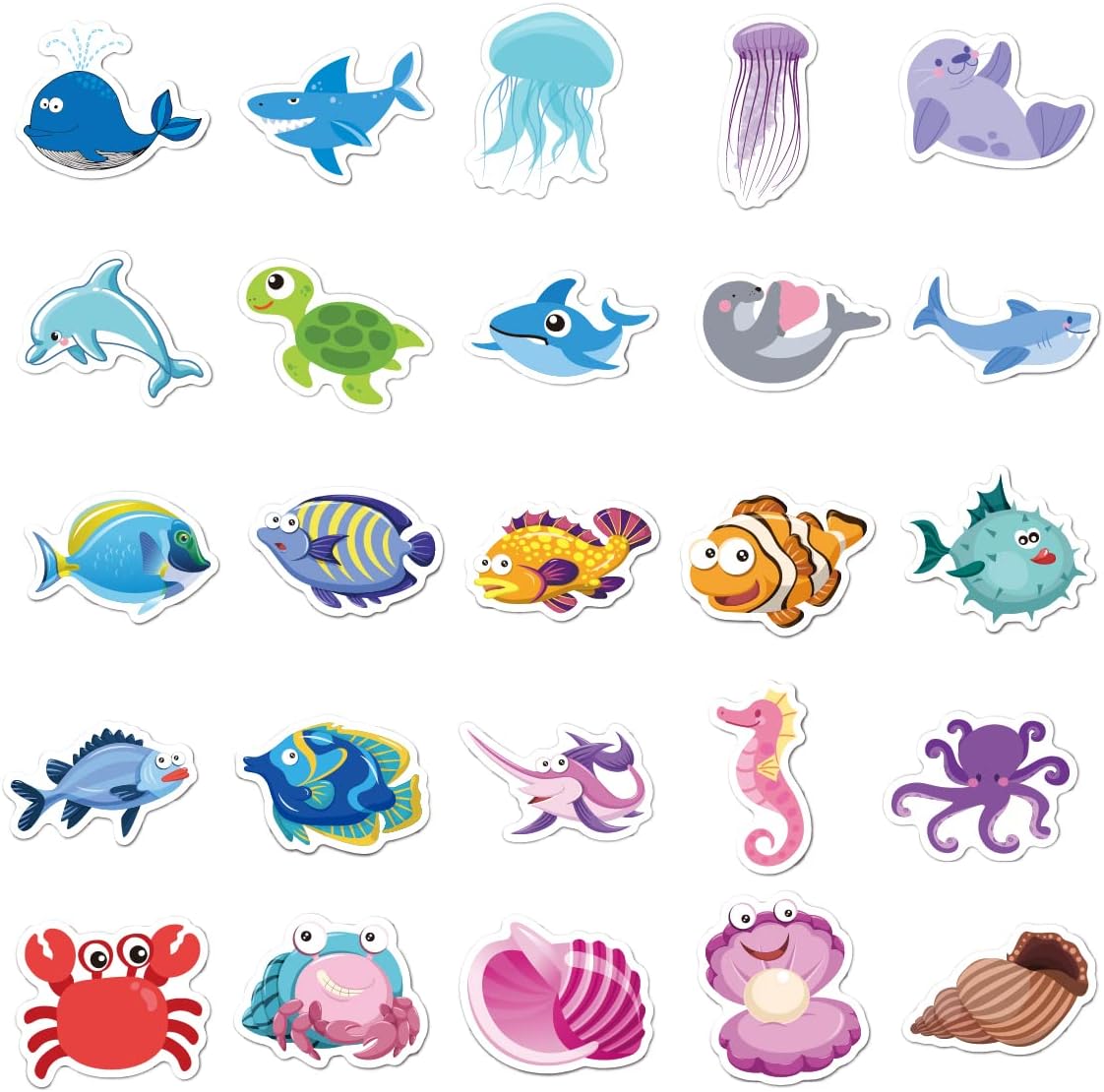 50 PCS Marine Creature Stickers Pack,Vinyl Cartoon Ocean Stickers for Kids,Waterproof Creative Sea Animal Decals Classroom Rewards Sticker for Water Bottles Laptop Scrapbooking Journaling