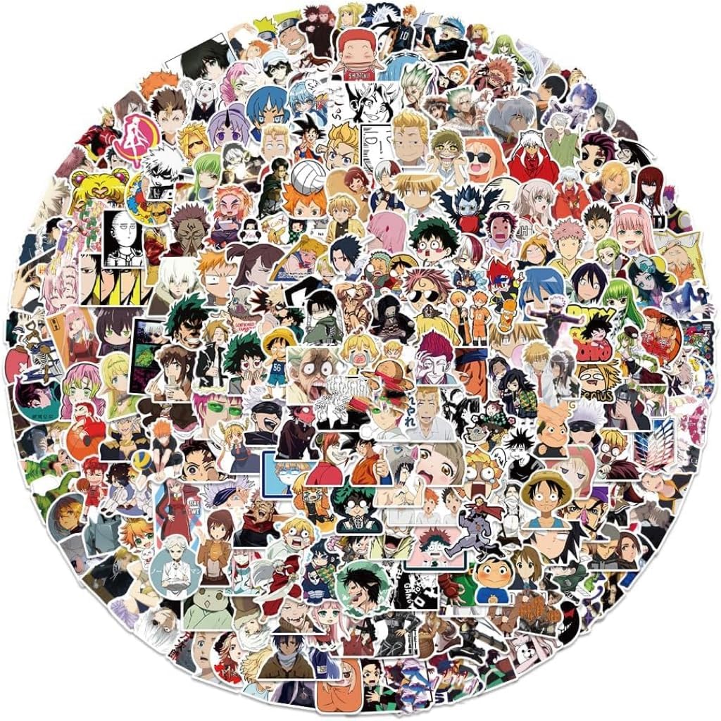Yuyul 300 Pcs Anime Stickers Pack, Mixed Anime Vinyl Waterproof Stickers Decals for Laptop, Luggage, Skateboard, Car, Travel Suitcase, Water Bottles, Gift for Adults, Teens