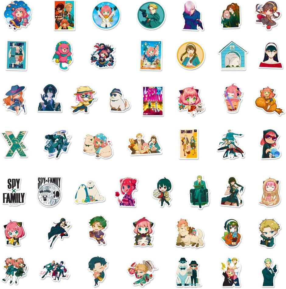 SPYxFAMILY 50pcs Cartoon Stickers for Water Bottles Luggage Bike Car Sticker Cute Party Supplies for Teens Adults