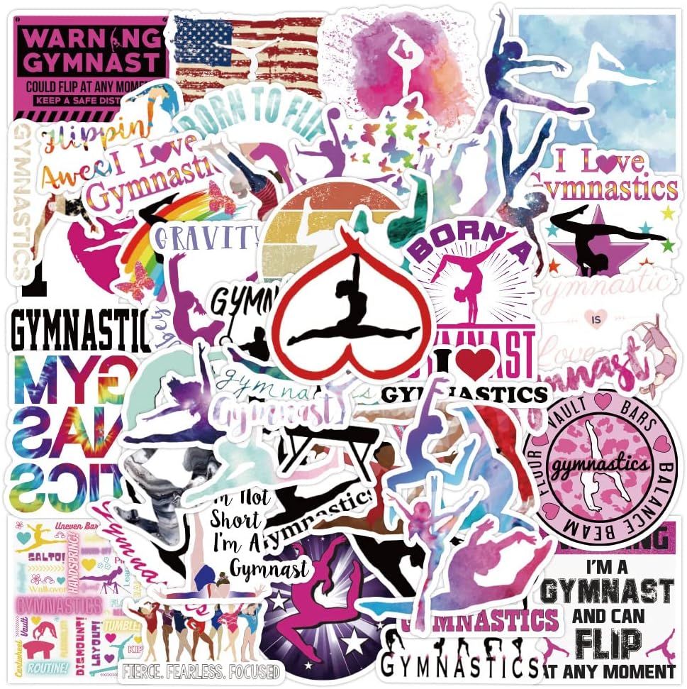 Gymnastics Stickers -50pcs Gymnastics Themed Dancer Stickers for Kids Adults, Vinyl Waterproof Dance for Laptop, Guitar, Water Bottle Journaling Scrapbooking (White)