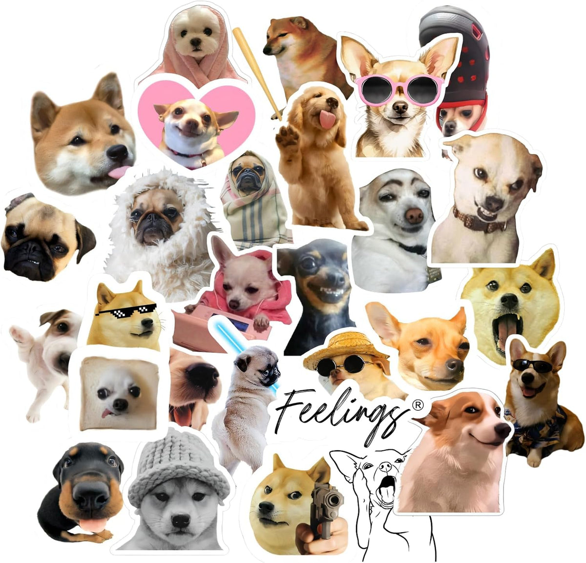 Feelings The Brand 29 pcs Funny RelatableDog Stickers pack – Relatable Mood Aesthetic premium stickers for Laptops,iPads & MacBooks – Hilarious dog Meme Gifts for Men, women & Dog Lovers