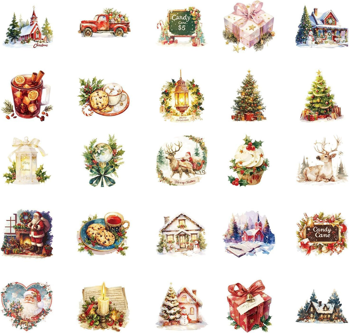 50 Pcs Christmas Stickers Vinyl, Waterproof Holiday Stickers for Crafts, Xmas Party Favors, Kids Scrapbook & Card Making Decals, Bulk Christmas Stickers Pack (Hot Christmas Stickers)