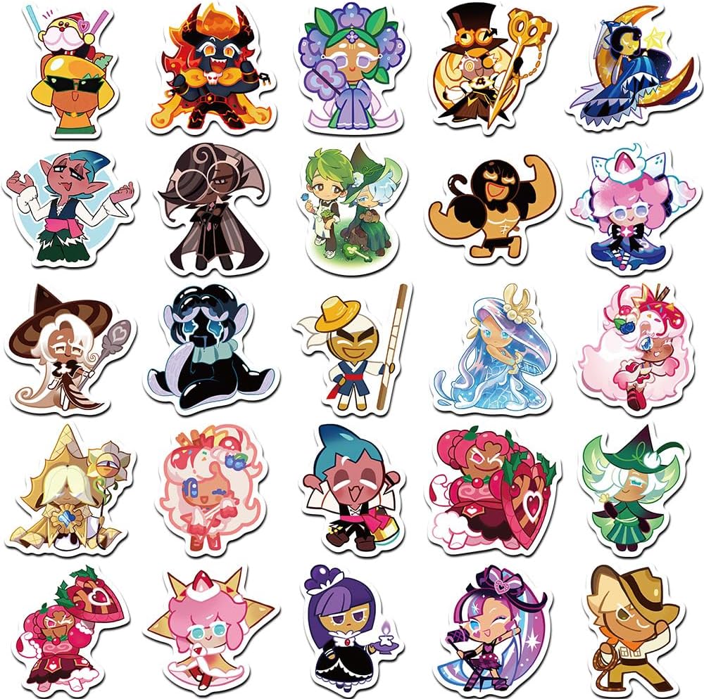 50PCS Cookie Run Kingdom Stickers, Cute Cartoon Waterproof Vinyl Stickers for Water Bottles Laptop Bumper Skateboard Computer Phone - Adult Teens Birthday Party Supplies Halloween Decoration Favors