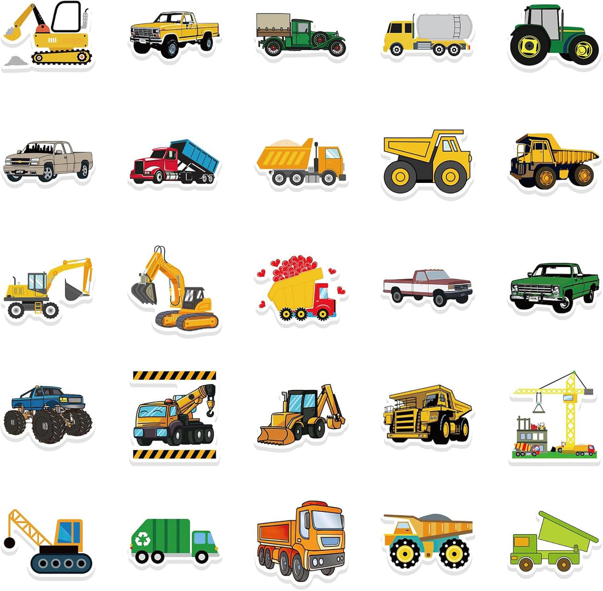 50 PCS Transportation Vehicle Truck Stickers for Boys,Party Favor and Supplies Vinyl Engineering Vehicle Stickers Construction Truck,Mixer Truck,Tractor,Excavator,Tipper Truck,Excavator (vehicleA)