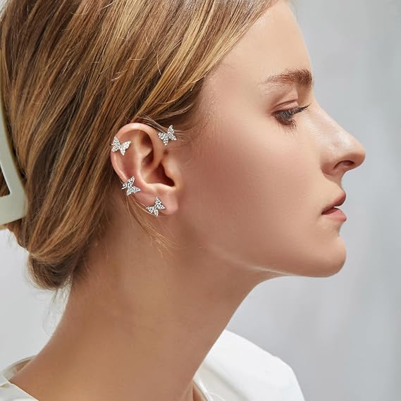 Butterfly Ear Cuff Earrings - No Piercing Butterfly Ear Clip Rhinestone Wrap Earrings for Women Girls