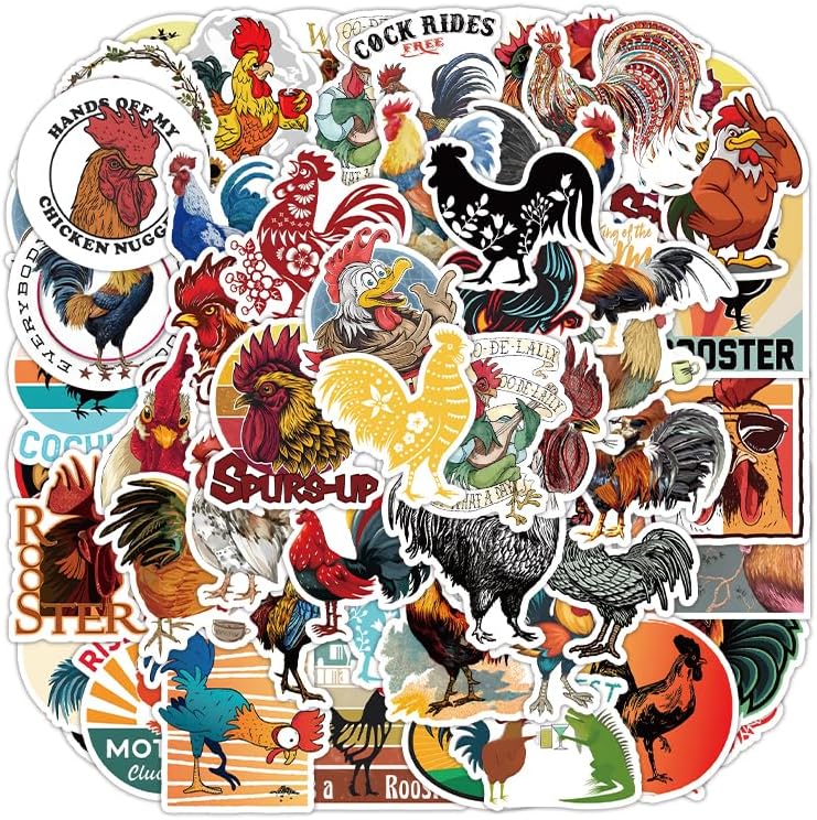 50 Pcs Vibrant Rooster Stickers, Cartoon Farmhouse Decorative Stickers, Self-Adhesive for Scrapbooking, Kids' Room Decoration, Farm Theme Setup(Rooster-50)