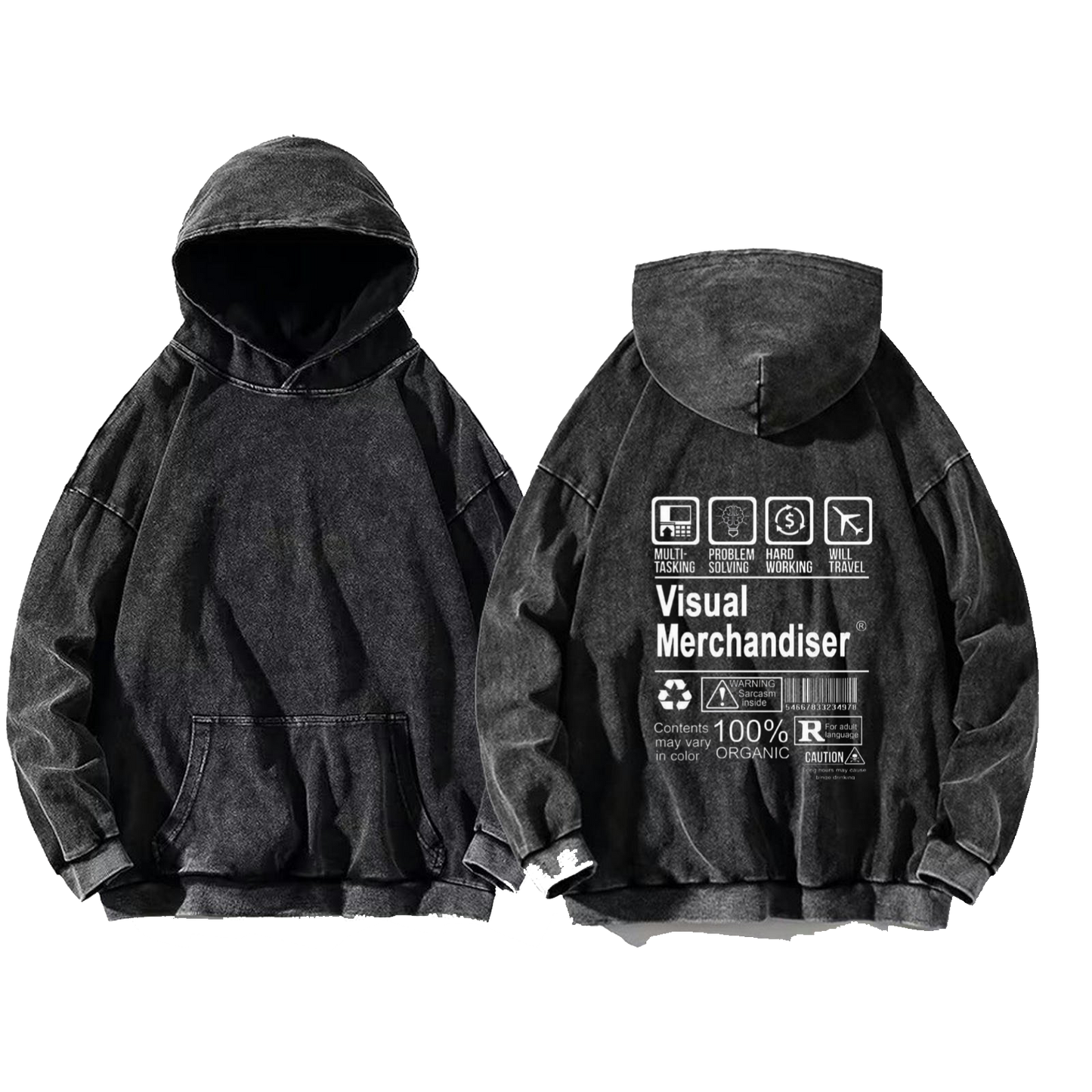 Visual Merchandiser Bear Back text oversize hoodie Washed back 72