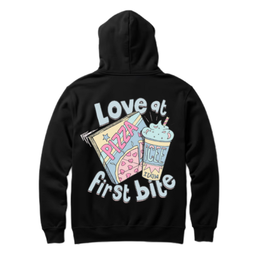 Love at PIZZA ICEE first bite One Size hoodie Black Back 73
