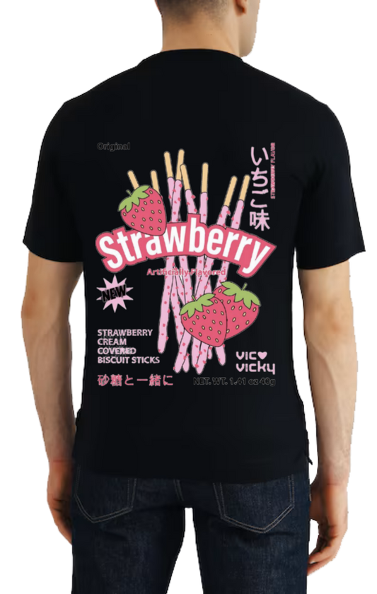 Strawberry t- shirt One Size Black back 73