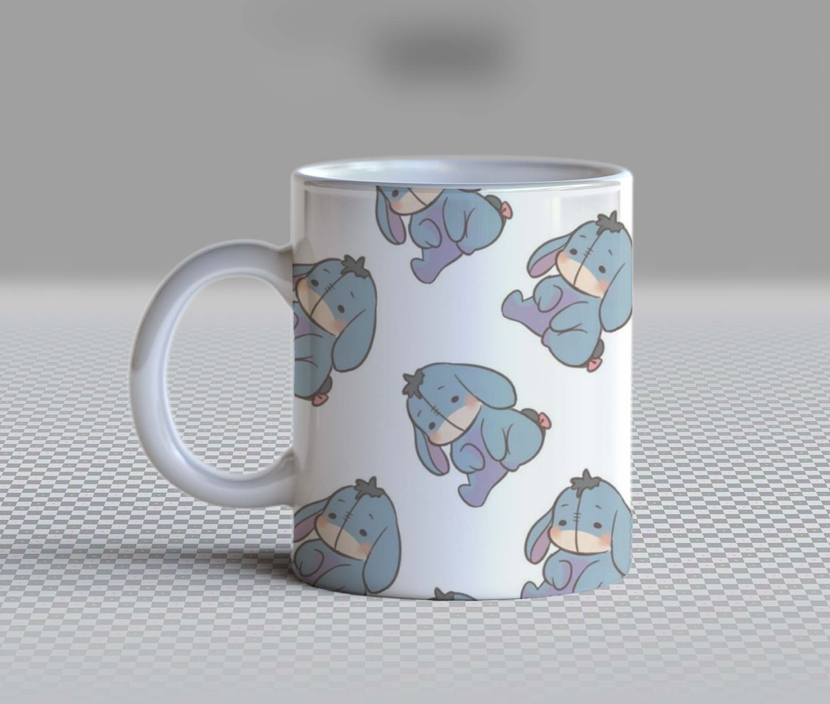 Cute Sad Donkey Ceramic Coffee Mug – 11oz Aesthetic Kawaii Cartoon Fluffy Donkey Tea Cup, Pastel Blue Eeyore-Inspired Pattern Mug for Coffee Lovers, Lovely Birthday Gift for Women, Girls, Teens & Animation Fans