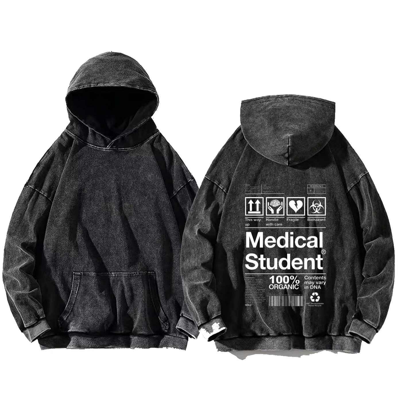 Back text oversize hoodie Washed back 74