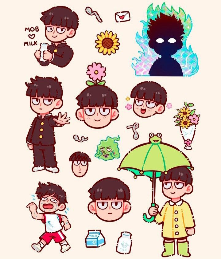 Mob Psycho 100 Anime Stickers Pack, Cute Shigeo Kageyama Chibi Character, Dimple, and Aesthetic Theme Stickers for Journaling, Scrapbooking, Water Bottles, Laptop, and Planner Decals