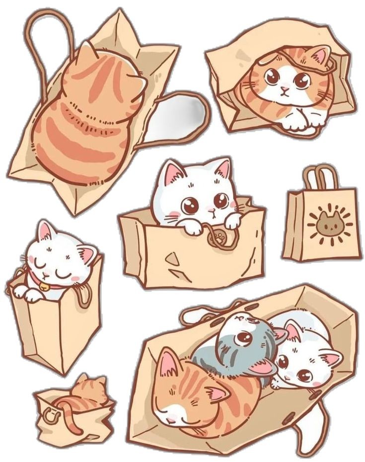 Cute Cats in Paper Bags Stickers Pack, Kawaii Kitties Hiding in Shopping Bags, Playful Pet Illustrations, and Waterproof Vinyl Decals for Water Bottles, Laptops, and Journaling