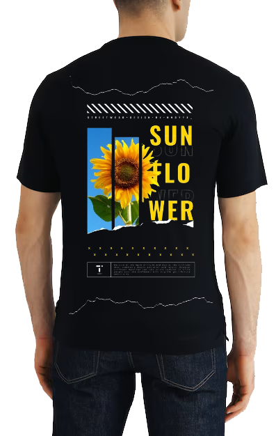 SUN FLOWER Back text One Size t- shirt Black Back 72