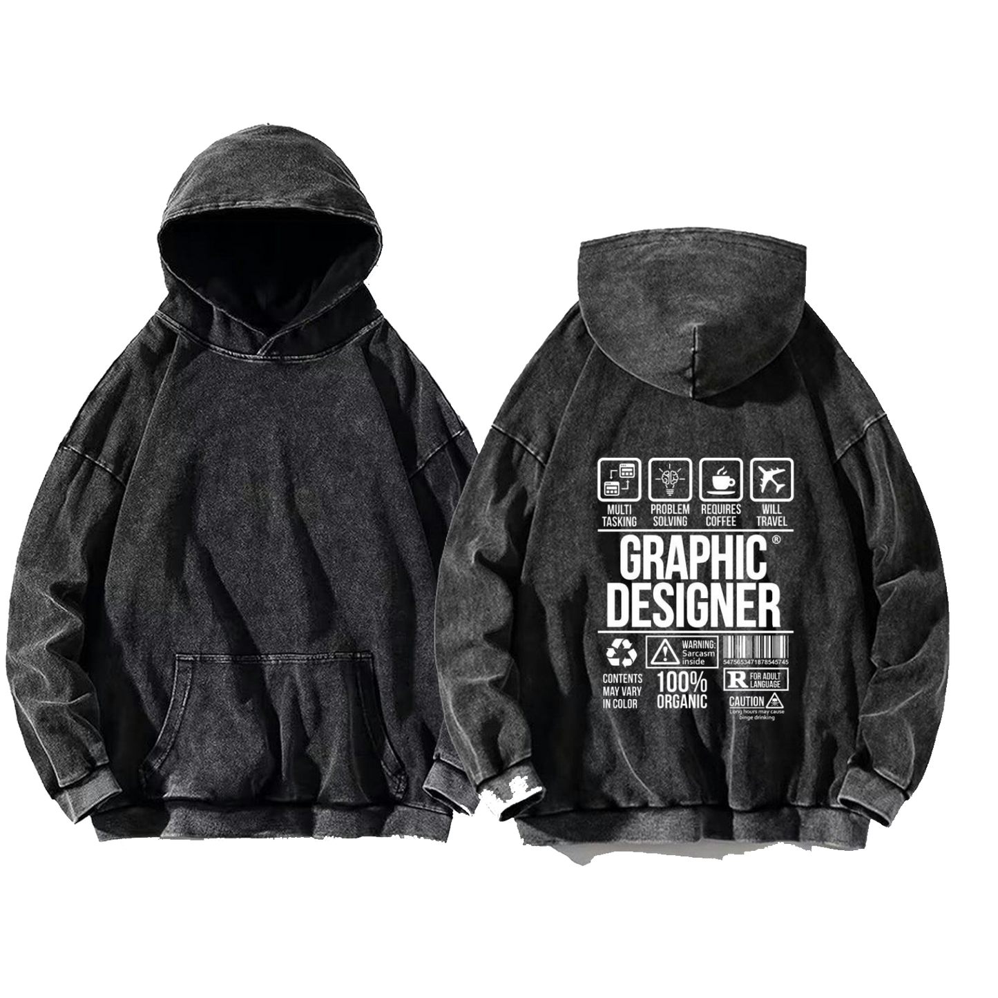 GRAPHIC DESIGNER oversize hoodie Washed back 77
