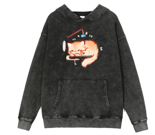 cat Oversize Hoodie Washed 77