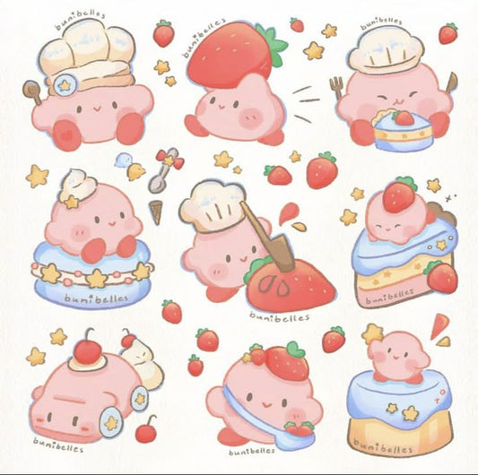 Cute Kirby Stickers Pack, Kawaii Strawberry and Dessert Cartoon Decals for Laptop, Water Bottle, Journal, and Scrapbook 2