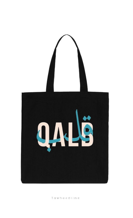 QALB Back text tote bag Black 75