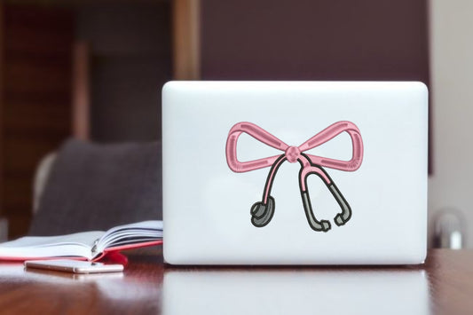 "Coquette Pink Stethoscope Bow Sticker, Waterproof Vinyl Medical Aesthetic Decal for Laptop, Water Bottle, Hydro Flask, Skateboard, Luggage, Nurse Doctor Gift