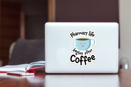 ""Pharmacy Life Coffee Sticker, Waterproof Vinyl Cute Pharmacist Decal for Laptop, Water Bottle, Hydro Flask, Skateboard, Luggage, Pharmacy Student Gift