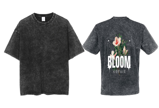 BLOOM STRONGER Back text One Size t- shirt Washed Back 57