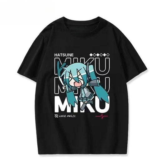 Hatsune Miku Anime T-Shirt Oversized for Women Teens, Black Graphic Tee, Casual Short Sleeve Vocaloid Kawaii Tops 7