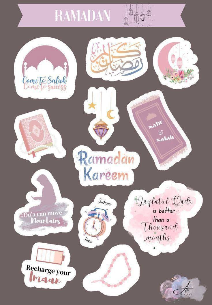 Ramadan Mubarak & Kareem Aesthetic Stickers Pack, Islamic Arabic Calligraphy, Quran & Du'a Quotes, Waterproof Vinyl Decals for Journaling, Scrapbooking, Laptop, and Water Bottles