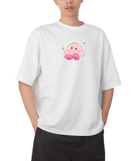 Cute White Kirby Anime Graphic T-Shirt, Kawaii Y2K Aesthetic Gaming Tee, Casual Oversized Short Sleeve Top 7
