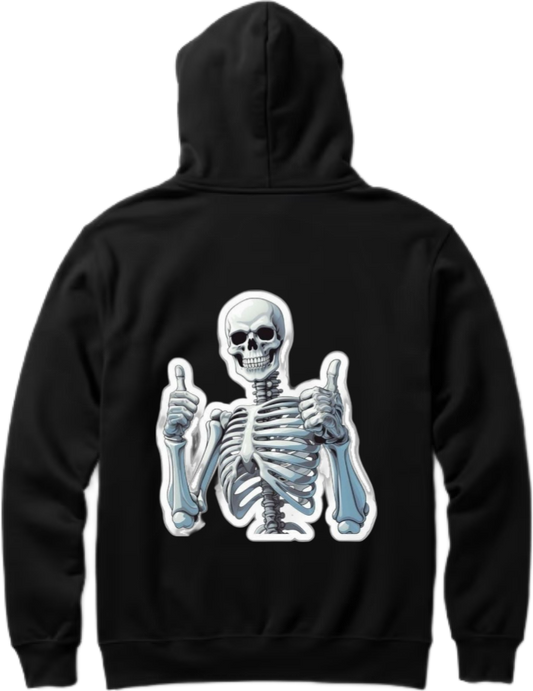 A skeleton giving a thumbs-up with both hands One Size hoodie Black Back 7
